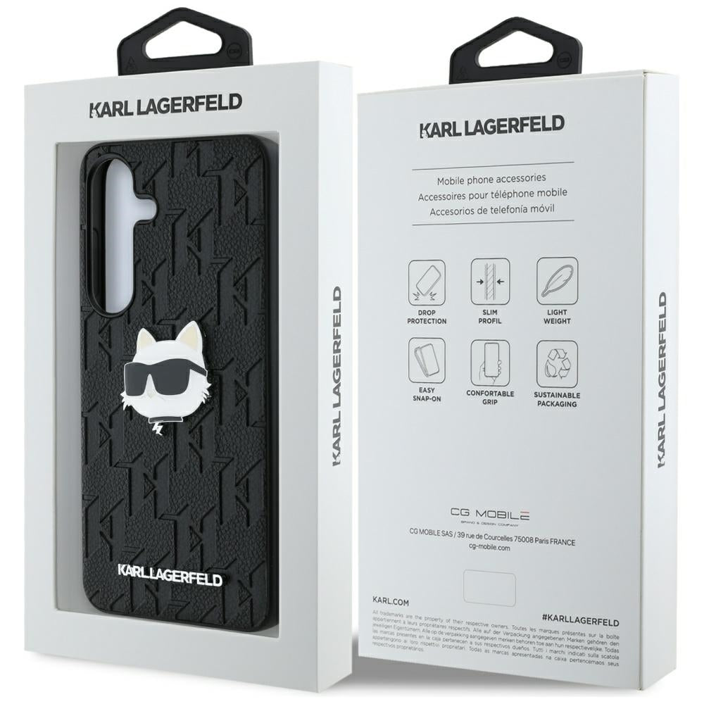 Custodia per Samsung Galaxy S25 S931, Karl Lagerfeld, Monogram Choupette's Head, Nera