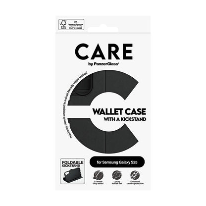 Custodia per Samsung Galaxy S25 S931, PanzerGlass, Care Feature Kickstand Wallet, Nera