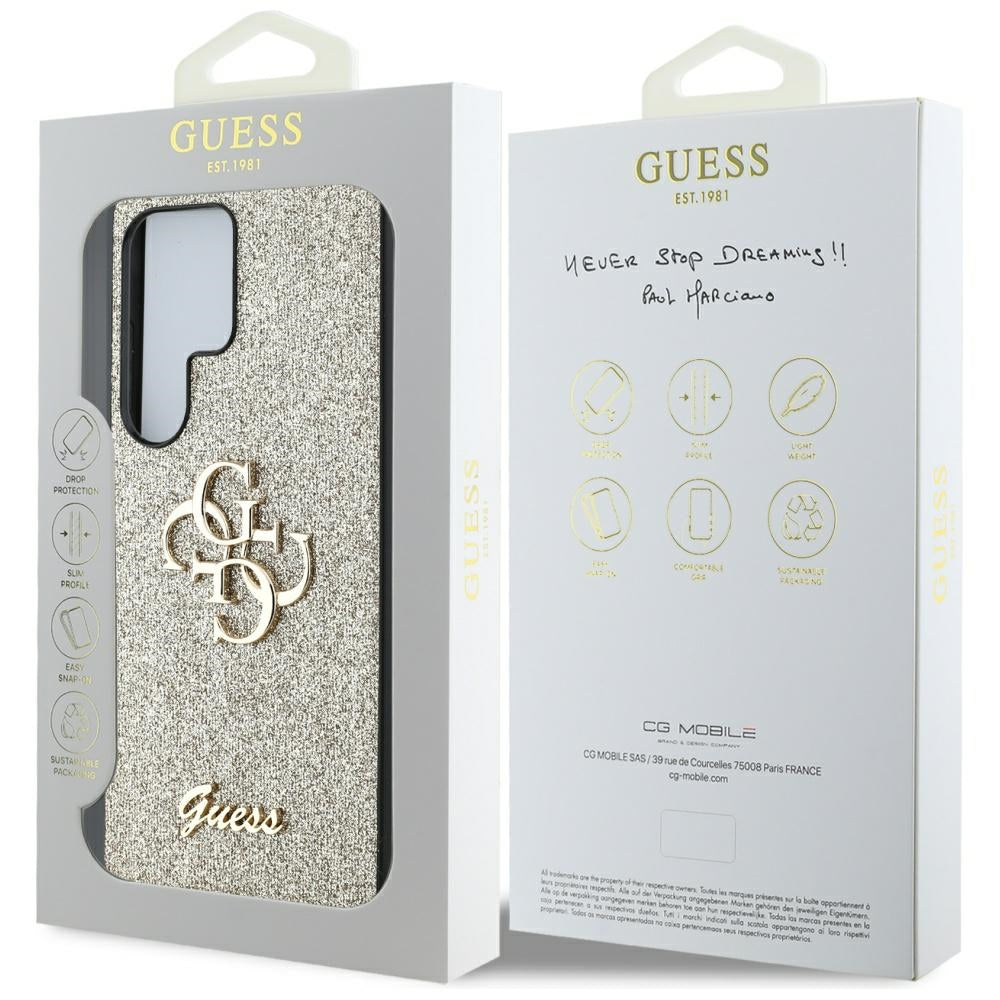 Custodia per Samsung Galaxy S25 Ultra S938, Guess, Glitter Big 4G Script, Dorata