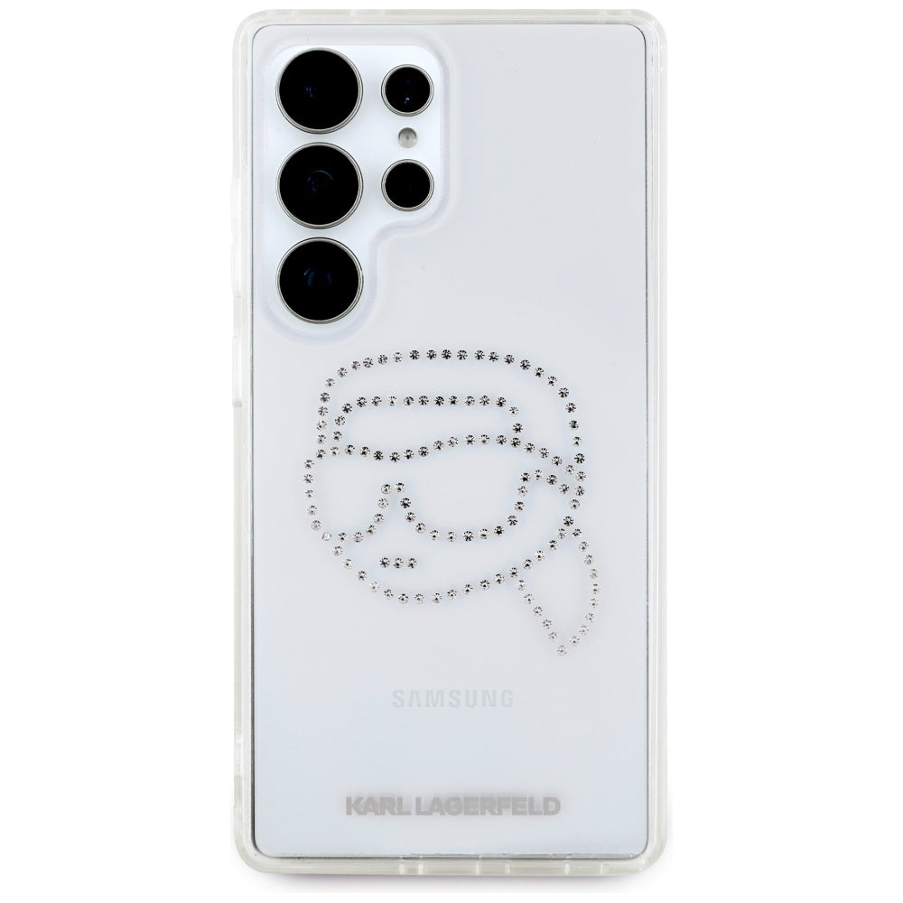 Custodia per Samsung Galaxy S25 Ultra S938, Karl Lagerfeld, IML Rhinestones Karl's Head, Trasparente