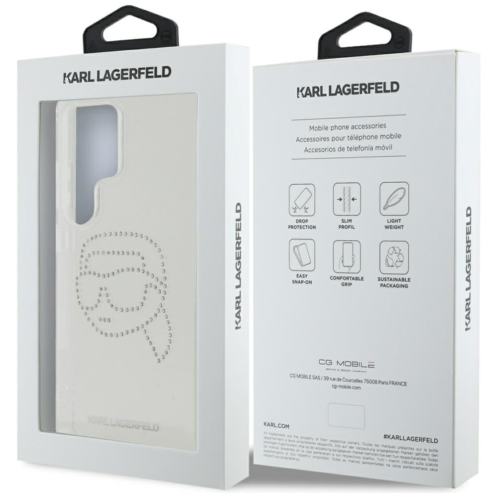 Custodia per Samsung Galaxy S25 Ultra S938, Karl Lagerfeld, IML Rhinestones Karl's Head, Trasparente