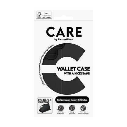 Custodia per Samsung Galaxy S25 Ultra S938, PanzerGlass, Care Feature Kickstand Wallet, Nera