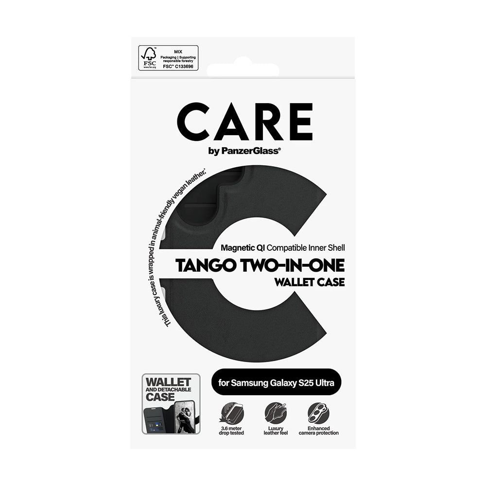 Case for Samsung Galaxy S25 Ultra S938, PanzerGlass, Care Feature Tango Two-in-One, Black