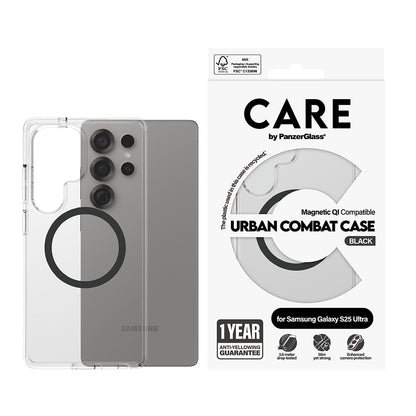 Custodia per Samsung Galaxy S25 Ultra S938, PanzerGlass, Care Urban Combat, Trasparente Nera