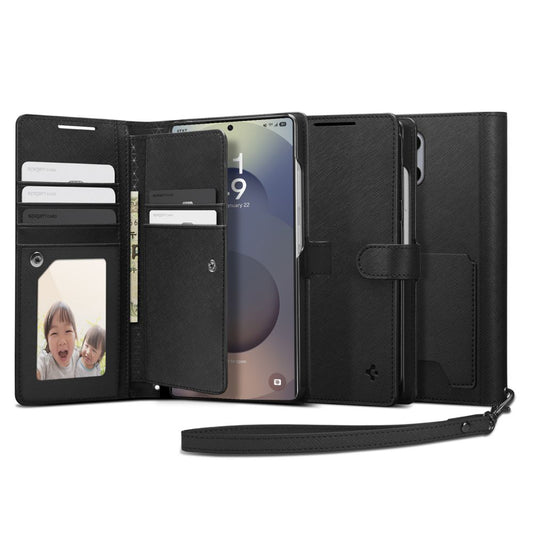 Custodia per Samsung Galaxy S25 Ultra S938, Spigen, Wallet S, Nera ACS09124