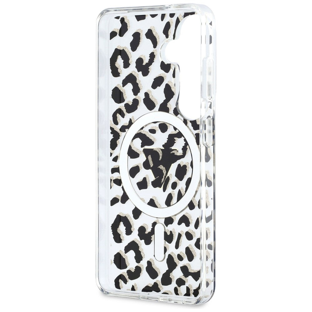 Custodia MagSafe per Samsung Galaxy S26 S942, Guess, IML Leopard Pattern, Nera