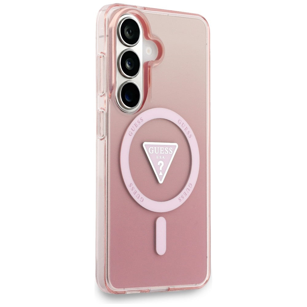 Custodia MagSafe per Samsung Galaxy S26 S942, Guess, IML Gradient Triangle Logo, Rosa