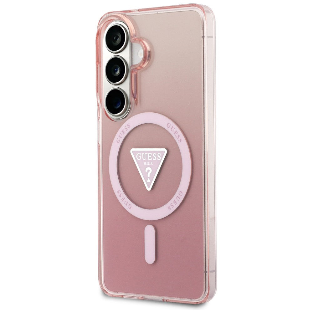 Custodia MagSafe per Samsung Galaxy S26 S942, Guess, IML Gradient Triangle Logo, Rosa