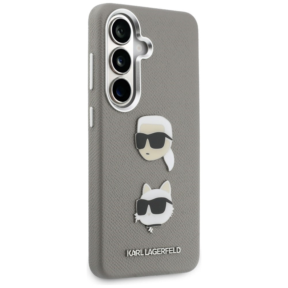 Custodia per Samsung Galaxy S26 S942, Karl Lagerfeld, Saffiano Karl & Choupette's Head Pin, Grigio