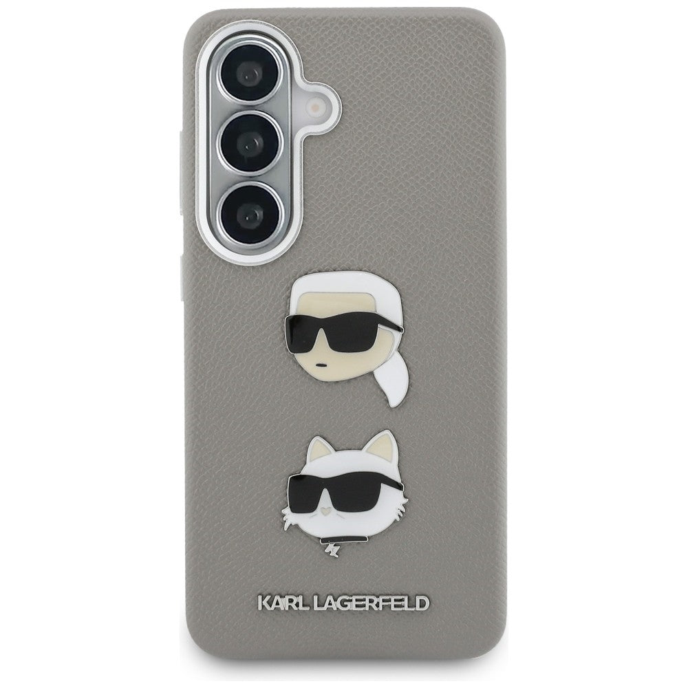 Custodia per Samsung Galaxy S26 S942, Karl Lagerfeld, Saffiano Karl & Choupette's Head Pin, Grigio