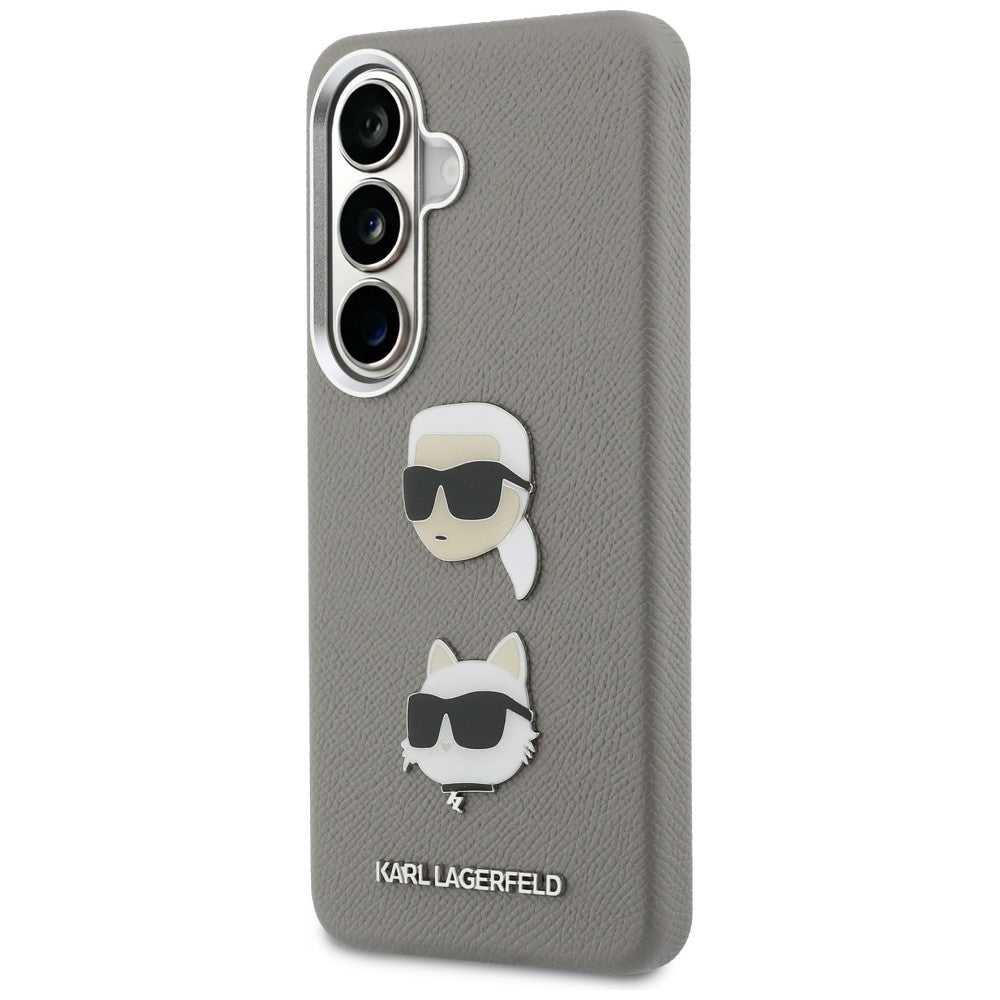 Custodia per Samsung Galaxy S26 S942, Karl Lagerfeld, Saffiano Karl & Choupette's Head Pin, Grigio