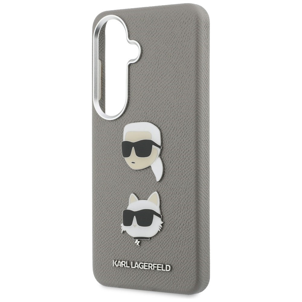 Custodia per Samsung Galaxy S26 S942, Karl Lagerfeld, Saffiano Karl & Choupette's Head Pin, Grigio
