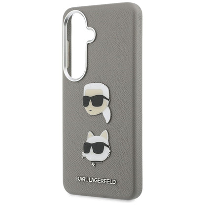Custodia per Samsung Galaxy S26 S942, Karl Lagerfeld, Saffiano Karl & Choupette's Head Pin, Grigio