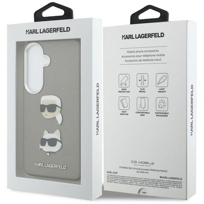 Custodia per Samsung Galaxy S26 S942, Karl Lagerfeld, Saffiano Karl & Choupette's Head Pin, Grigio