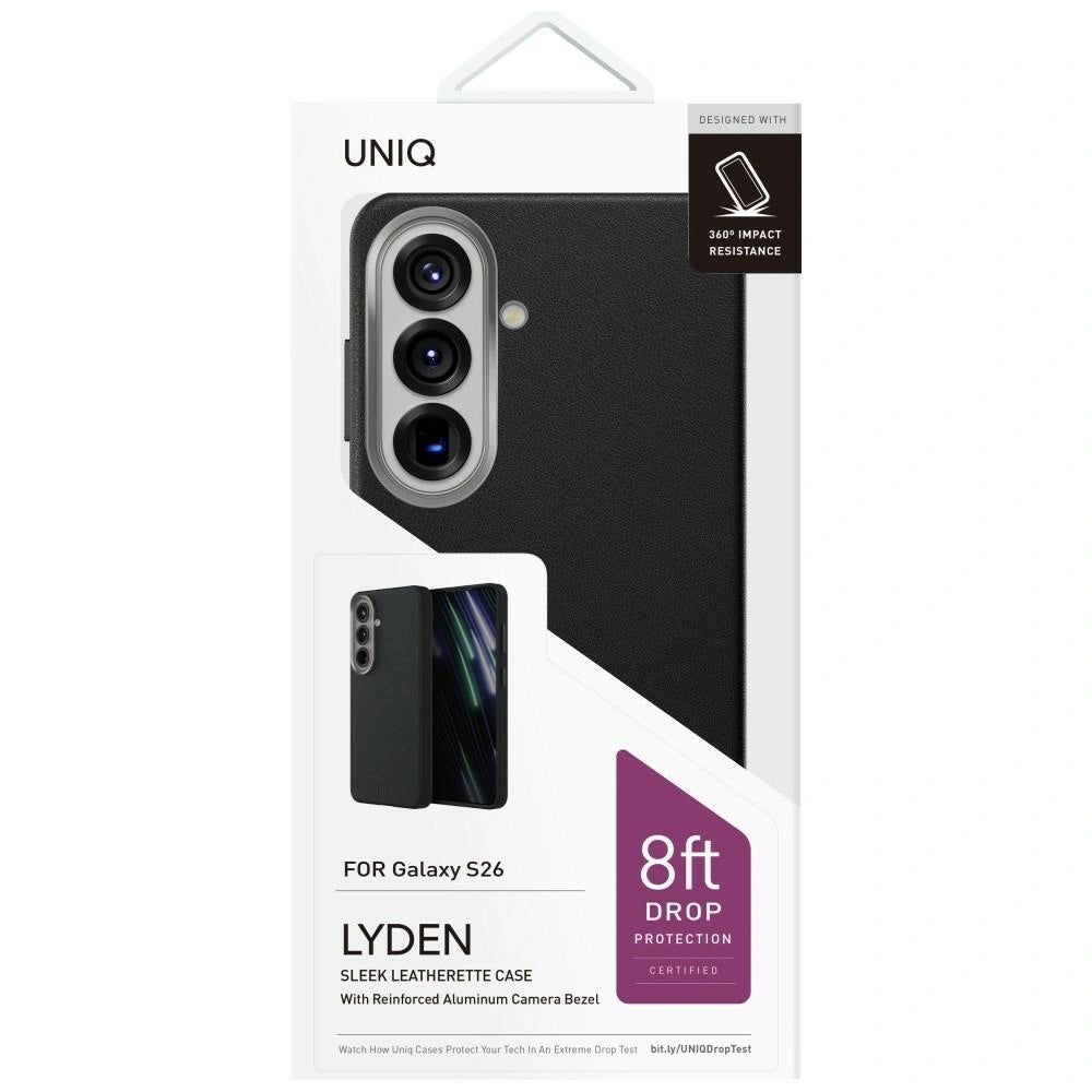 Custodia per Samsung Galaxy S26 S942, UNIQ, Lyden Leatherette, Nera