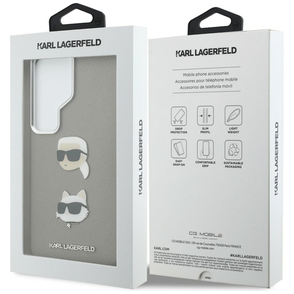 Custodia per Samsung Galaxy S26 Ultra S948, Karl Lagerfeld, Saffiano Karl & Choupette's Head Pin, Grigio