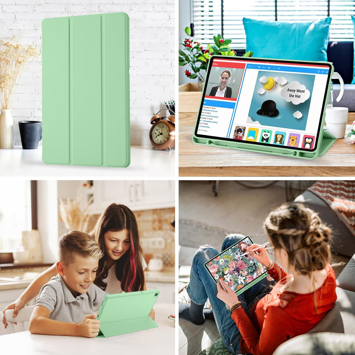 Custodia per Samsung Galaxy Tab S6 Lite (2024) / Tab S6 Lite (2022) / Tab S6 Lite (2020), Techsuit, Flex Trifold, Verde Matcha