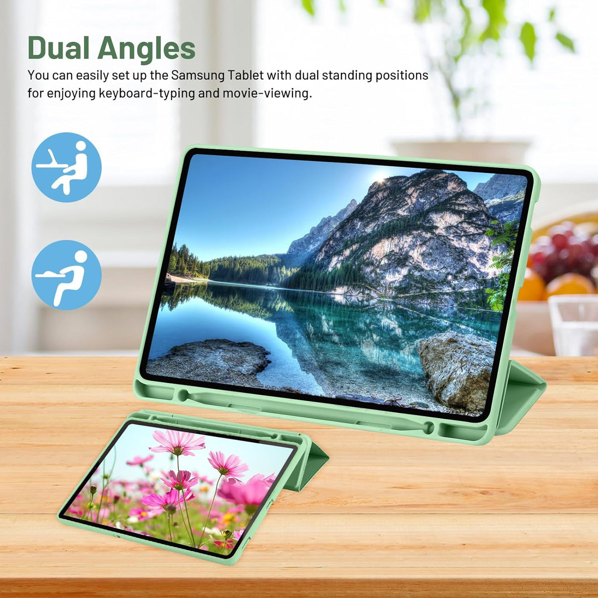Custodia per Samsung Galaxy Tab S6 Lite (2024) / Tab S6 Lite (2022) / Tab S6 Lite (2020), Techsuit, Flex Trifold, Verde Matcha