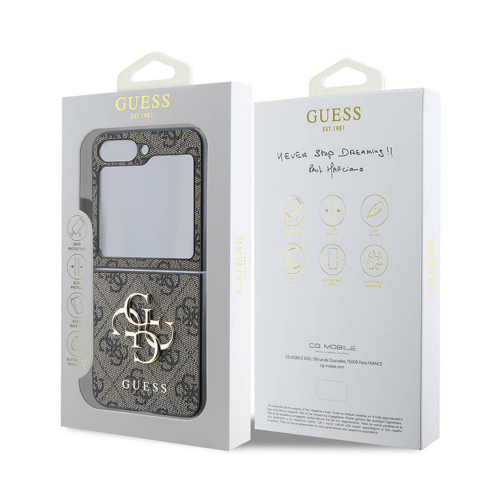 Custodia per Samsung Galaxy Z Flip7 F766, Guess, 4G Metal Logo, Marrone