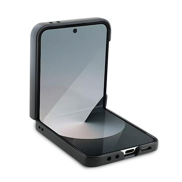 Custodia per Samsung Galaxy Z Flip7 FE F761 / Z Flip6 F741, Karl Lagerfeld, Saffiano Monogram Karl's Head Metal, Nera