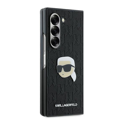 Custodia per Samsung Galaxy Z Fold6 F956, Karl Lagerfeld, Saffiano Monogram Karl's Head Metal, Nera
