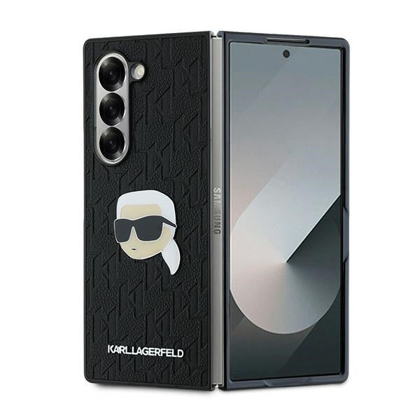 Custodia per Samsung Galaxy Z Fold6 F956, Karl Lagerfeld, Saffiano Monogram Karl's Head Metal, Nera