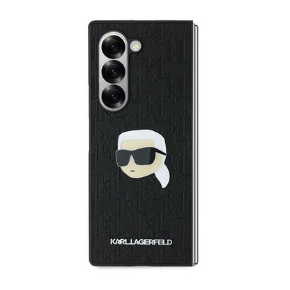 Custodia per Samsung Galaxy Z Fold6 F956, Karl Lagerfeld, Saffiano Monogram Karl's Head Metal, Nera