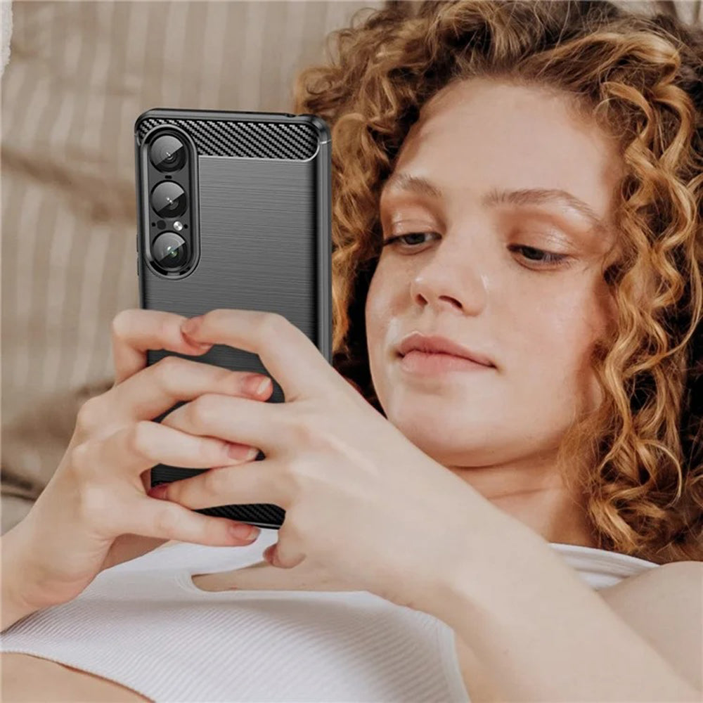 Custodia per Sony Xperia 1 VII, Techsuit, Carbonio, Nera