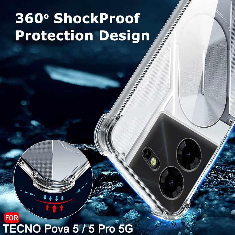 Custodia per Tecno Pova 5 Pro, Techsuit, Shockproof Clear, Trasparente