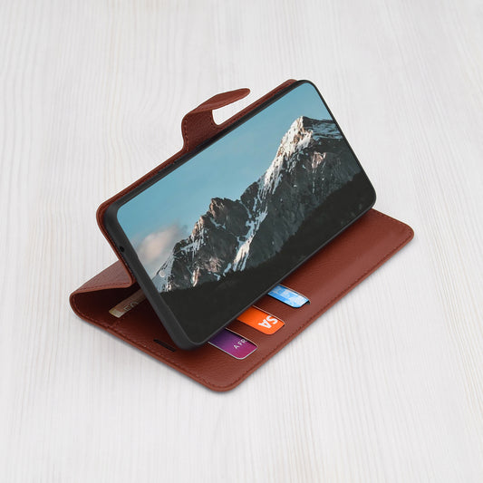 Case for Xiaomi 15, Techsuit, Leather Folio, Brown