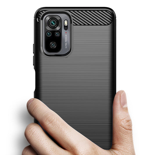 Custodia per Xiaomi Poco M5s / Redmi Note 10S / Note 10, Techsuit, Carbonio, Nera