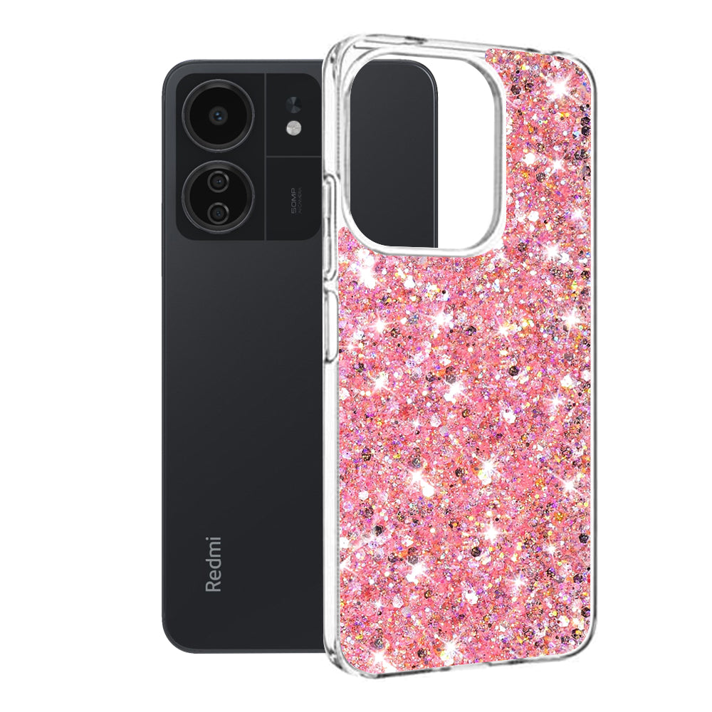 Custodia per Xiaomi Poco M6 / C65 / Redmi 13C 5G / 13C, Techsuit, Sparkly Glitter, Rosa