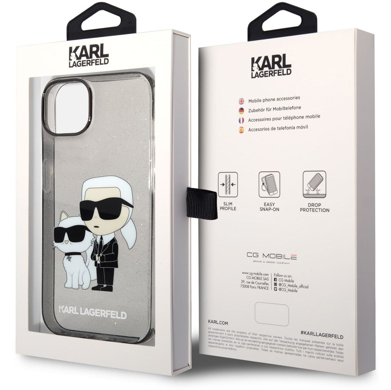 Custodia per Apple iPhone 14 Plus, Karl Lagerfeld, IML Glitter Karl and Choupette NFT, Nera