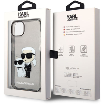Custodia per Apple iPhone 14 Plus, Karl Lagerfeld, IML Glitter Karl and Choupette NFT, Nera