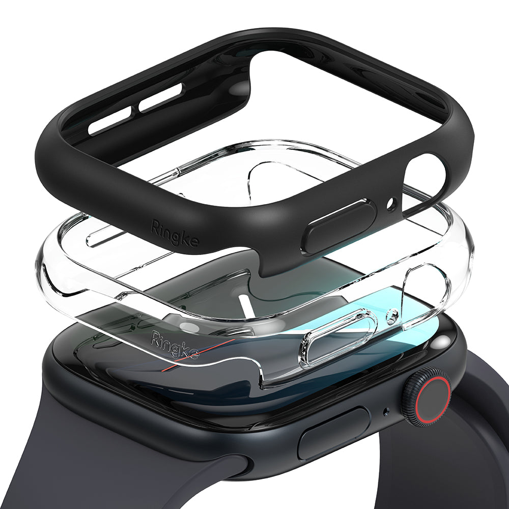 Custodia Ringke Slim per Apple Watch Series 10 / 11 42mm, Set da 2 pezzi, Nero Opaco / Trasparente