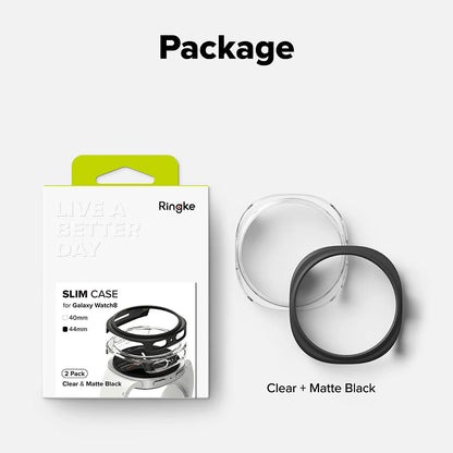 Custodia Ringke Slim per Samsung Galaxy Watch8 44mm, Set 2 pezzi, Nera Opaca