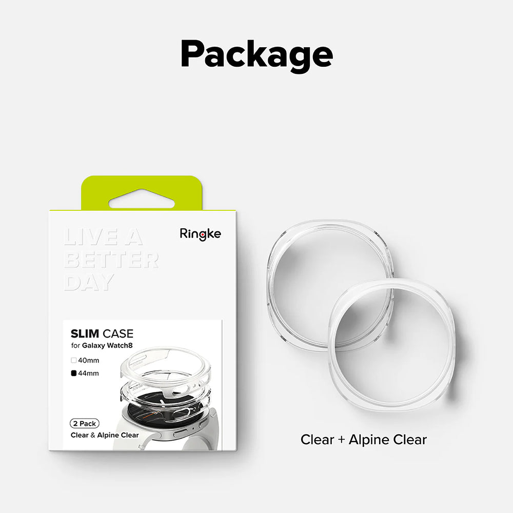 Custodia Ringke Slim per Samsung Galaxy Watch8 44mm, Set da 2 pezzi, Trasparente