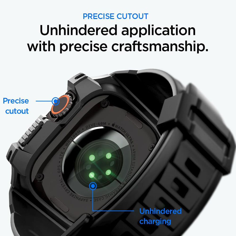 Custodia Spigen Rugged Armor Pro con protezione per lo schermo per Apple Watch Ultra Series, nera ACS12053