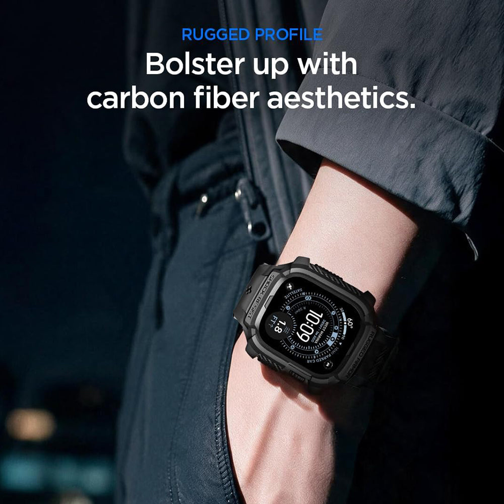 Custodia Spigen Rugged Armor Pro con protezione per lo schermo per Apple Watch Ultra Series, nera ACS12053