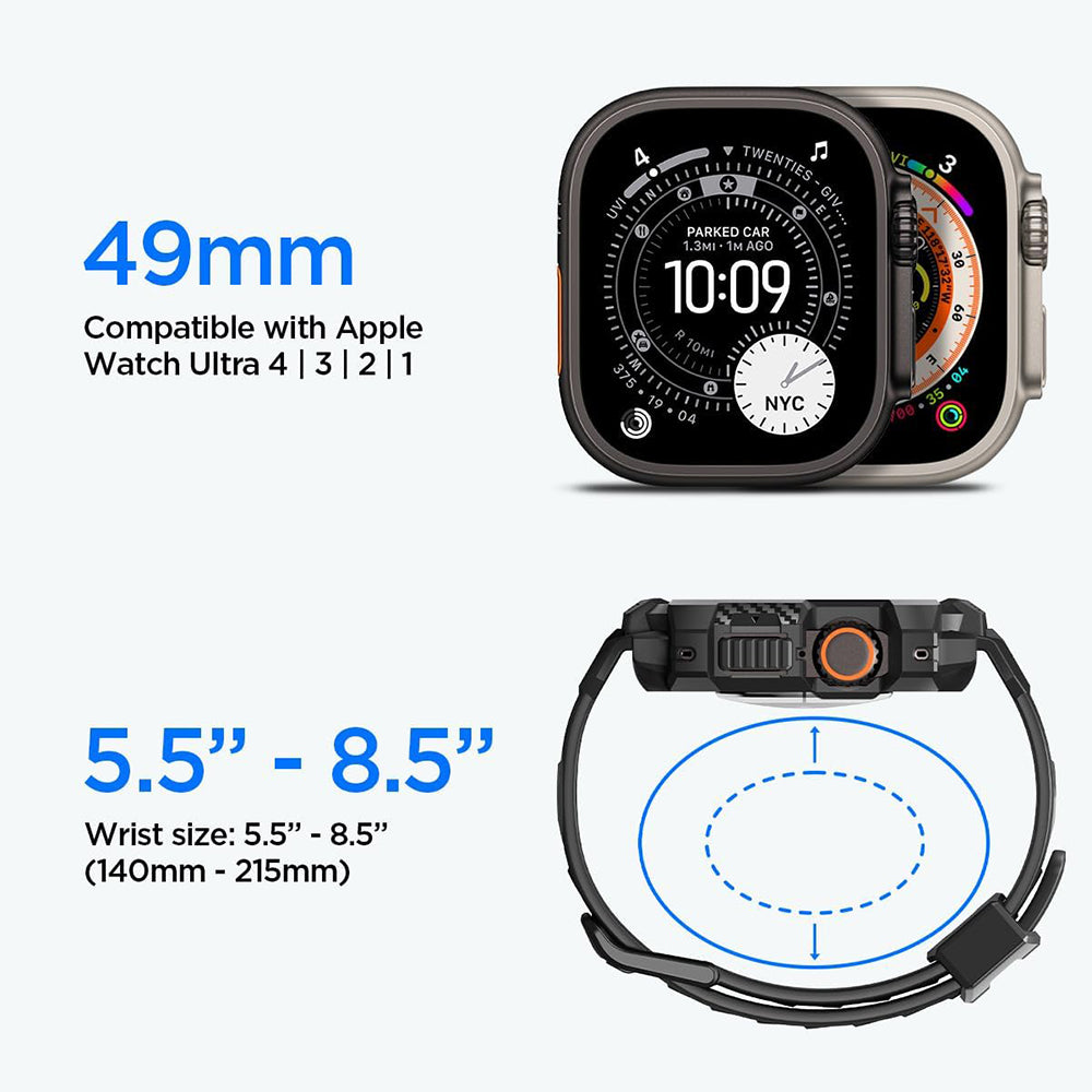 Custodia Spigen Rugged Armor Pro con protezione per lo schermo per Apple Watch Ultra Series, nera ACS12053
