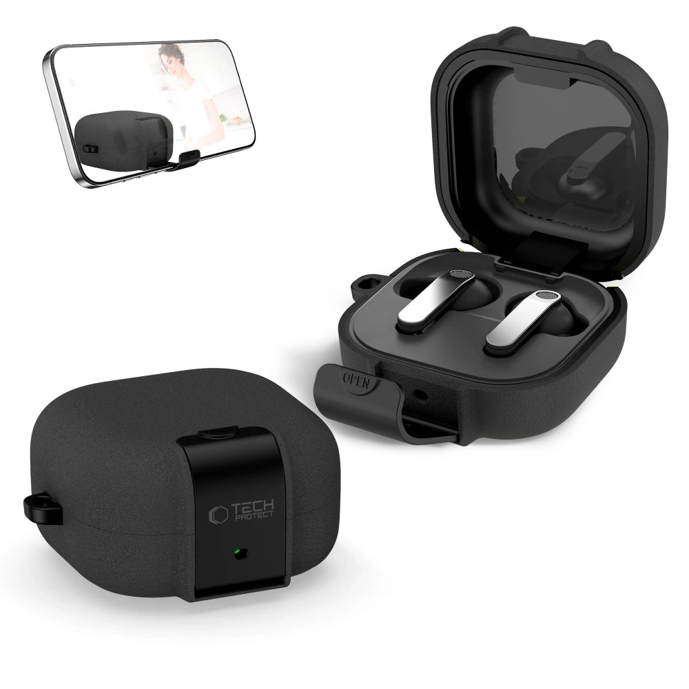 Custodia Tech-Protect Slim Hook per Samsung Galaxy Buds4 / Buds4 Pro, Nera