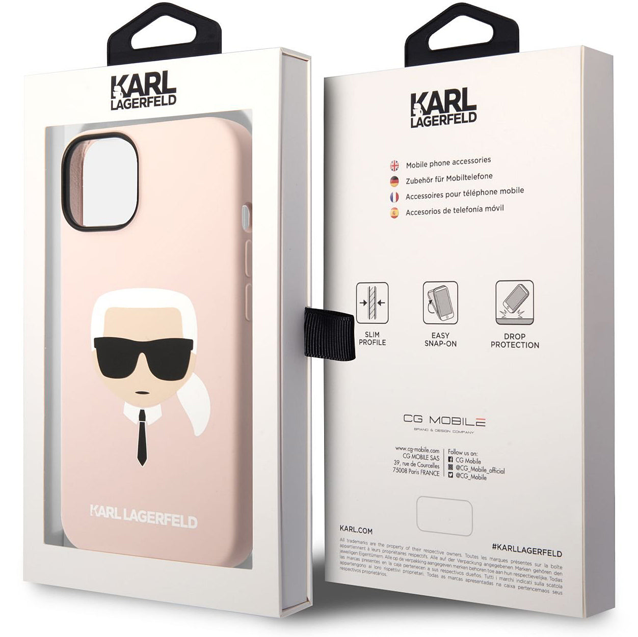 Custodia per Apple iPhone 14 Plus, Karl Lagerfeld, Silicone Karl's Head, Rosa