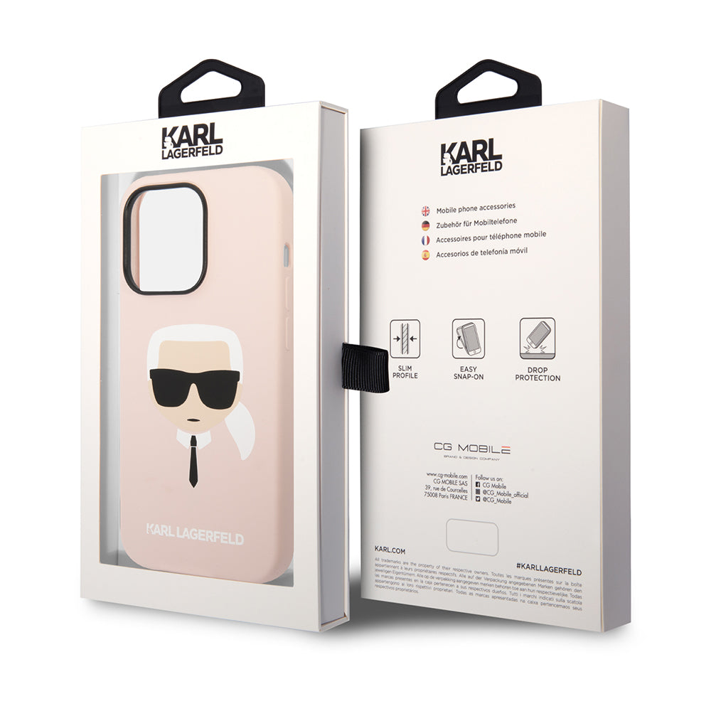 Custodia MagSafe per Apple iPhone 14 Pro, Karl Lagerfeld, Silicone Karl Head, Rosa