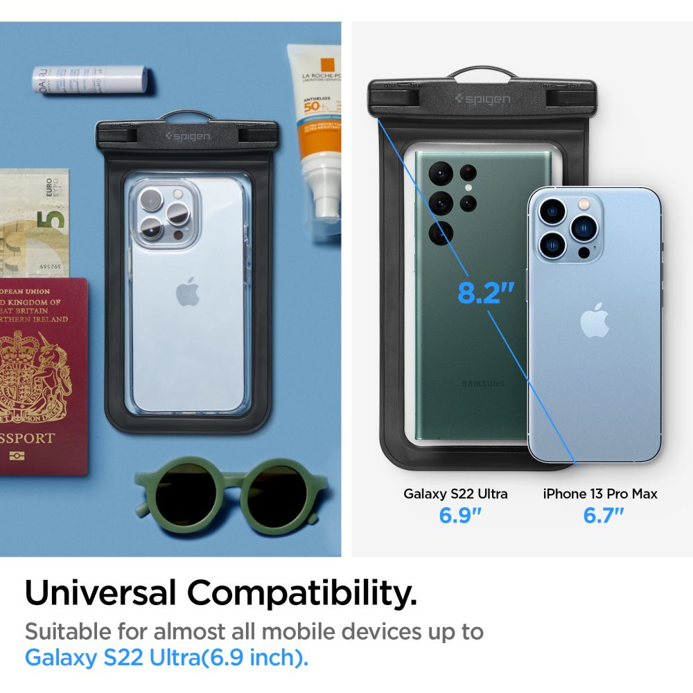 Custodia Universale Waterproof per Telefono max. 3.5inch - 7inch, Spigen, A601, Set 2 pezzi, Nera AMP04523