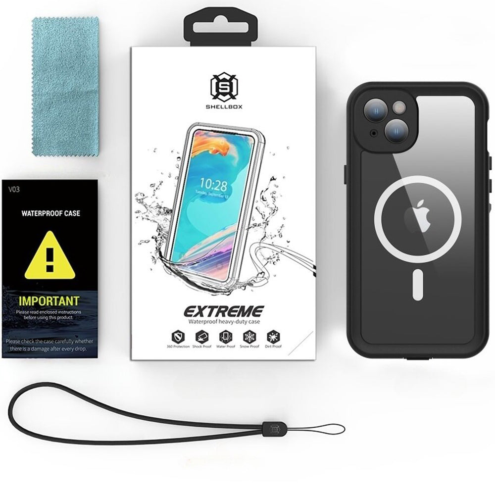 Custodia Waterproof MagSafe per Apple iPhone 15 Plus, ShellBox, Nera