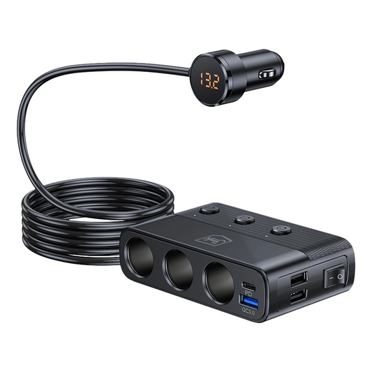 Caricabatterie Auto 3MK Power Splitter, 120W, 3A, 3 x USB-A - 1 x USB-C - 3 x Estensione Accendisigari, Nero