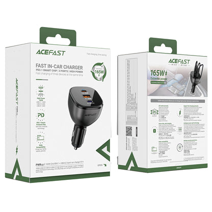 Caricabatterie Auto Acefast B14, 165W, 5A, 1 x USB-A - 2 x USB-C, Nero