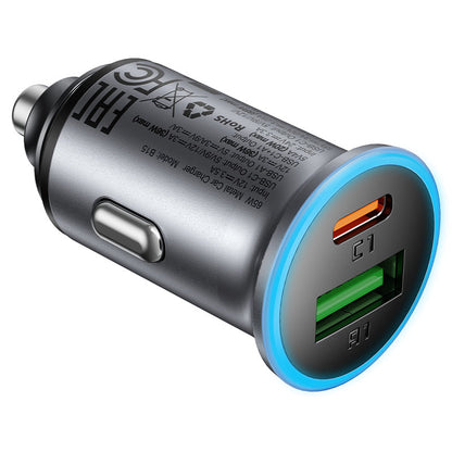 Caricabatterie Auto Acefast B15, 65W, 3.25A, 1 X USB-A - 1 x USB-C, Grigio