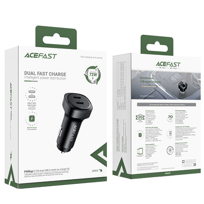 Caricabatterie Auto Acefast B2, 72W, 3A, 2 x USB-C, Nero