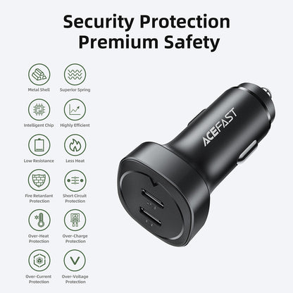 Caricabatterie Auto Acefast B2, 72W, 3A, 2 x USB-C, Nero